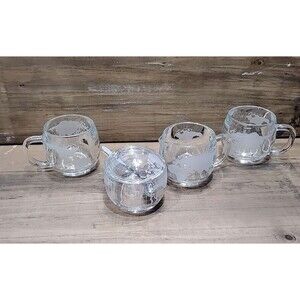 Nestle Nescafe Clear Glass Etched Globe World Coffee Mug-Set Of 4 Vintage
